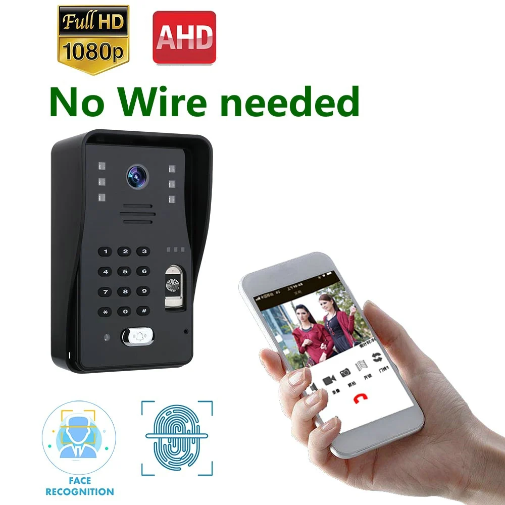Sistema de intercomunicación IP inalámbrico con WIFI para teléfono, cámara AHD de 1080P, 500 huellas dactilares, desbloqueo de reconocimiento facial, 500