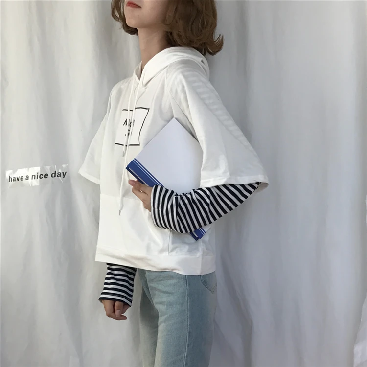 Woherb, новинка весны, Harajuku, уличная мода, толстовки для женщин, поддельные, 2 штуки, в полоску, с длинным рукавом, Корейская уличная одежда, свободная