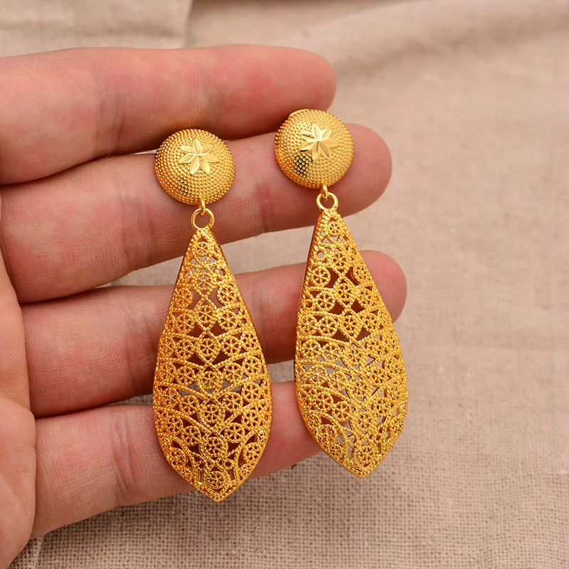 24K Fashion Earrings For Women Yellow Gold Color Rarrings Vintage