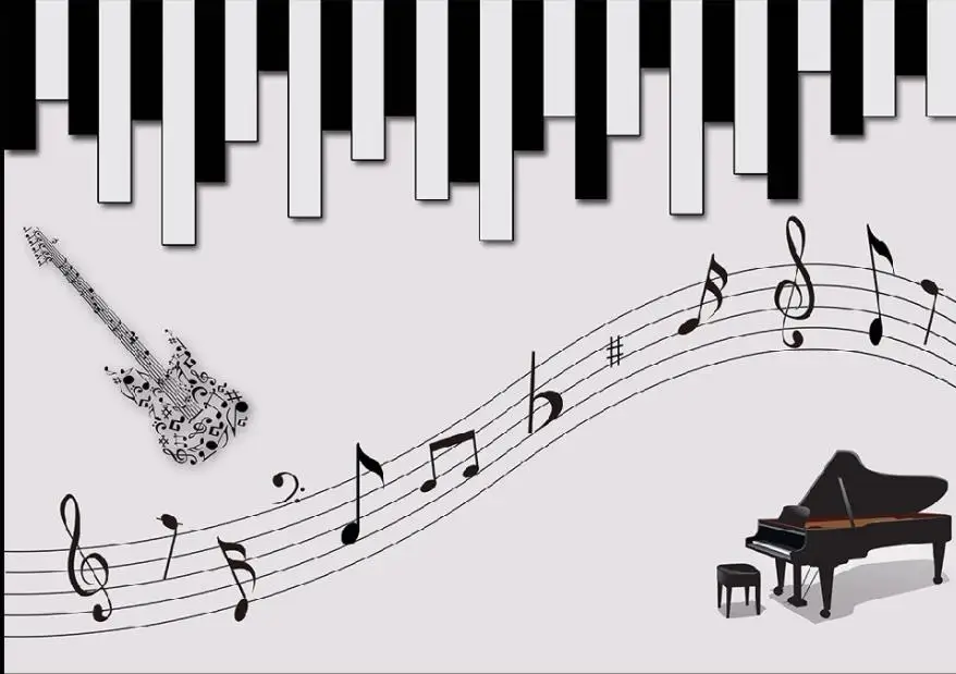 Обои для стен 3 d гостиной 3d Музыкальная настенная живопись фортепиано гитара