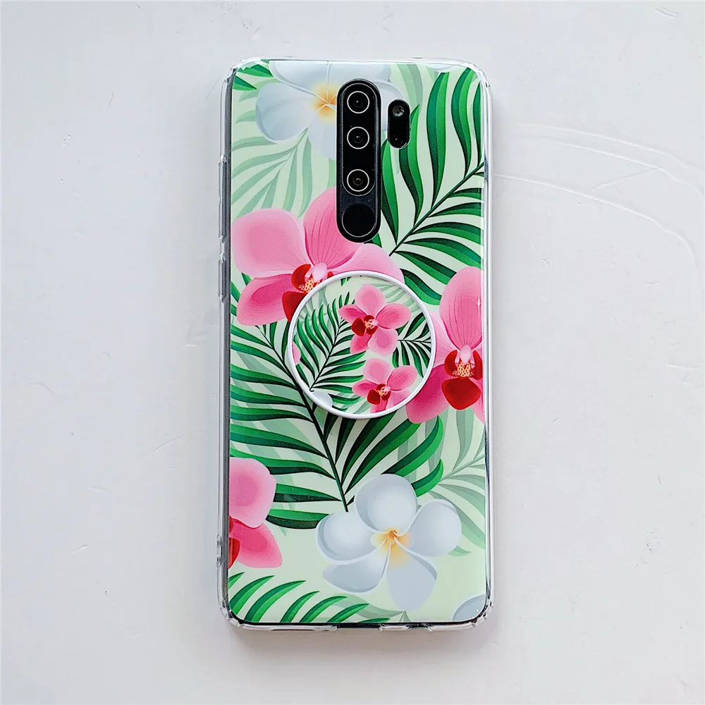 Для Redmi Note 8 глянцевый чехол с цветком и держателем-Подставкой Мягкий чехол для Xiaomi Redmi Note 5 задняя крышка для Redmi Note 6 7 Pro