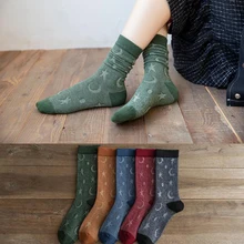 Модные носки с изображением луны и звезд для женщин и девочек; хлопковые длинные носки; уличная одежда; Calcetines Hombre; Рождественская одежда