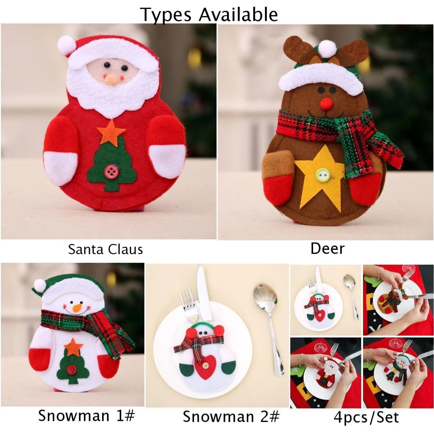 Cute Christmas Santa Holder Dinner Table Decor Cutlery Silverware Bag Pockets