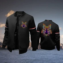 Men's Psychedeli Fox Printed Jacket Solid Color Fall Winter Coat Personality Outdoor Baseball Uniform Casual Zipper Streetwear