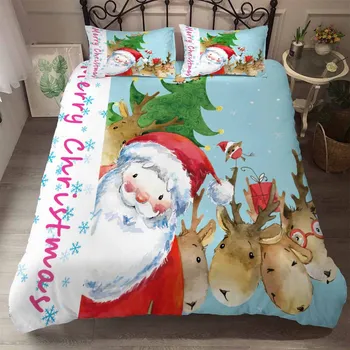 

3D printed Christmas duvet cover set, Christmas tree, Santa hat, sleigh, Santa Claus and other patterns, 3 pieces of bedding set