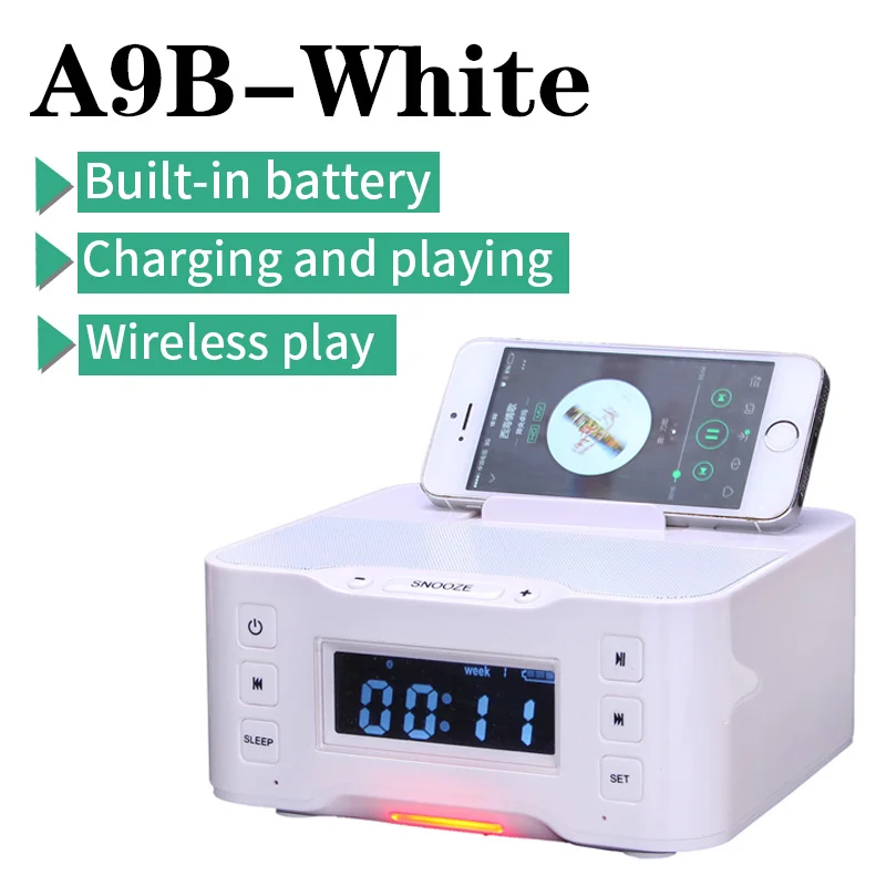 A9B White Док-станция А9 с ЖК-подсветкой для micro-USB смартфонов, iPhone 6, любых мобильников(USB-А разъем). Bluetooth-"свободные руки", FM-приемник, USB-флеш плеер, будильник - Цвет: A9B White