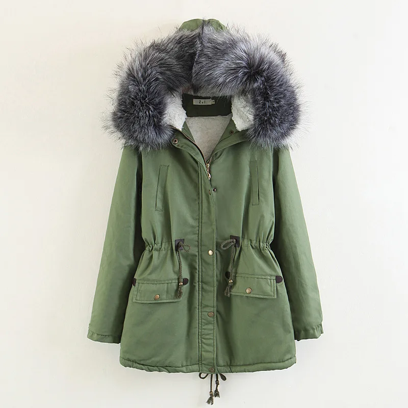 

2019 Europe And America New Style Street Fur Collar Corset Mid-length Cotton-padded Clothes