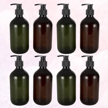 

8 Pcs 500ml Brown Tea Colored Pump-bottle PET Cosmetic Storage Lotion Shampoo Dispensers Screw Thread Pump Bottle for Outdoor Co