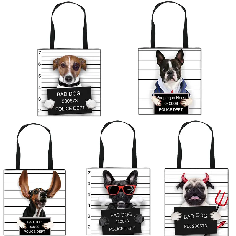 tote bag	 Funny Bad Dog with Girls Women Handbag Fashion Shopping Bag Ladies Travel Bag Big Capacity Totes Bulldog Pug  Shoulder Bags large wristlet