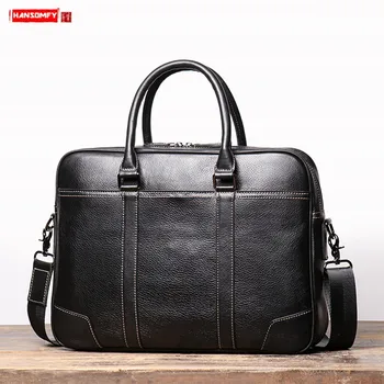 

New Men Handbag Men's Business Large Capacity Laptop Bag Vintage Leather Briefcase Simple Male Shoulder Messenger Bags
