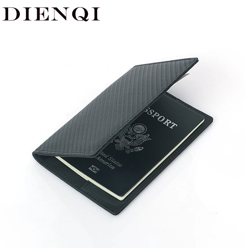 DIENQI New Carbon Fiber Passport Covers Holder Wallet for Men RFID Thin