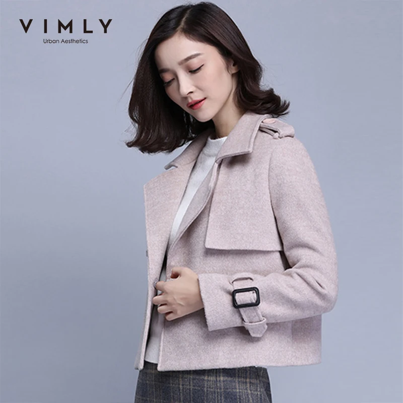 Женская шерстяная куртка Vimly винтажная однотонная короткая на пуговицах с