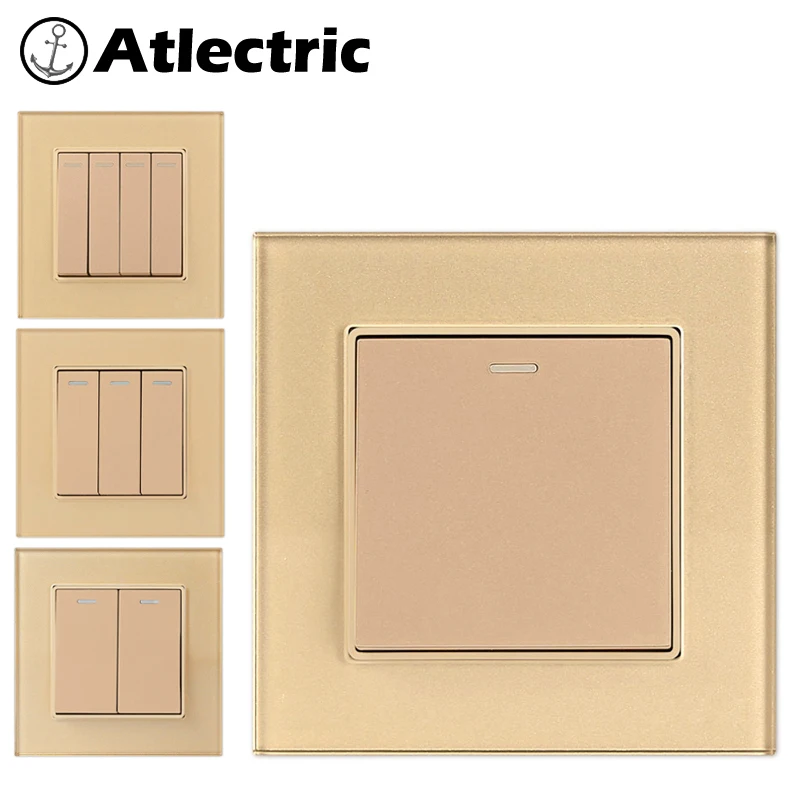 

Atlectric 1 2 3 4 Gang 1Way 2Way Combination Push button Switch Home Wall Switch Light Button Glass Panel On/off Lamp Switch