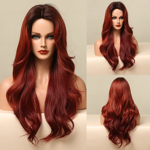 HENRY MARGU Dark Brown Wave Wigs Long Synthetic Wavy Natural Hair Temperature Wigs For Black/White Women Daily Cosplay Wigs LC5221-1