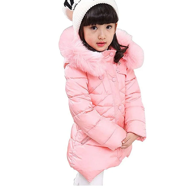 Child Kids Girls Winter Warm Jackets Snowsuit Hooded Windbreaker Outwear with Soft Fur Hoodies for 3-12 Years