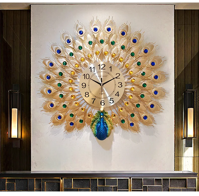 

Large Peacock Wall Clock Modern Design Home Decor Wall Watch Living Room Bedroom Mute Clock Wall Metal Digital Wall Clocks