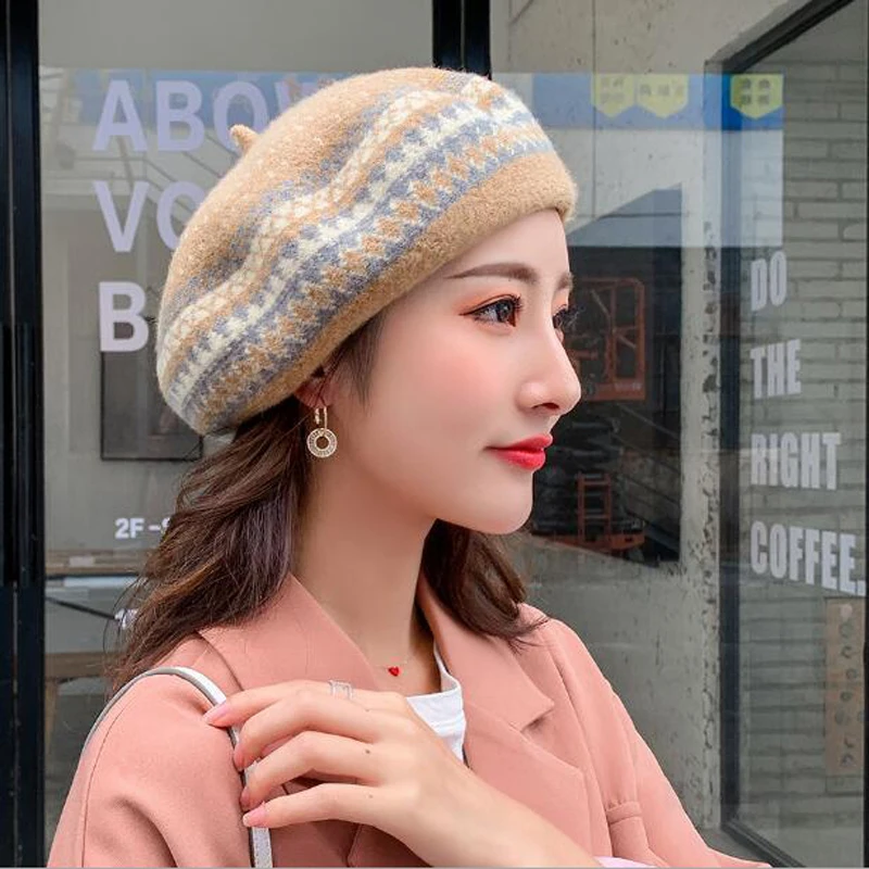 High Quality Wool Beret Women Winters Plaid Hats Wool Berets Women