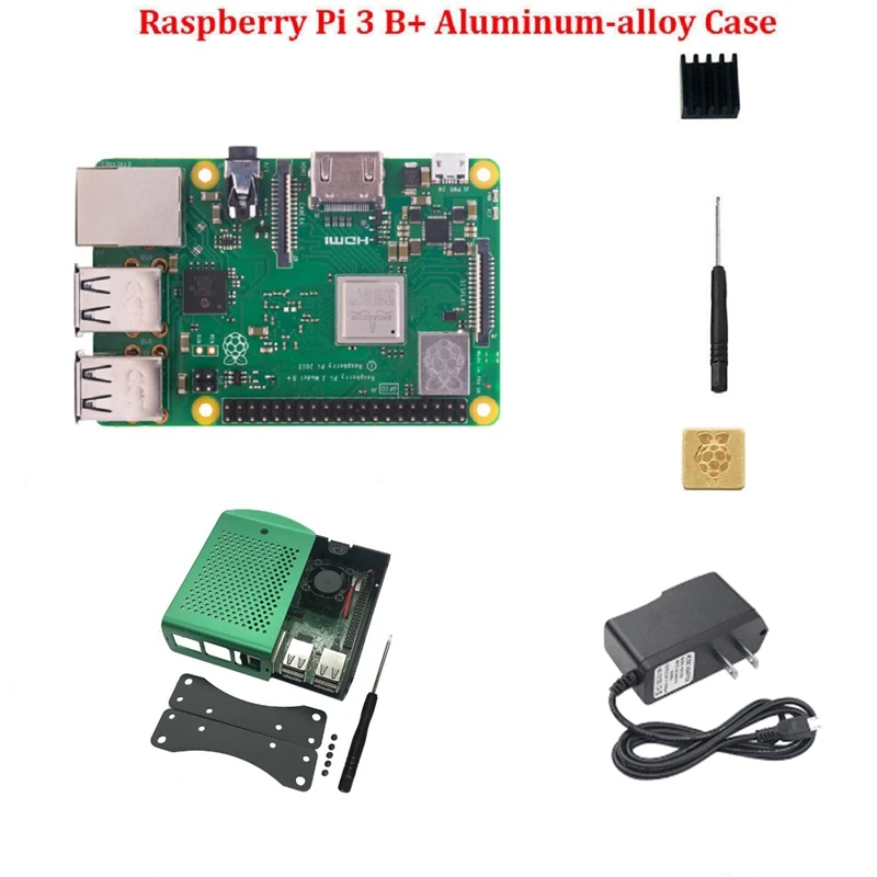 Для Raspberry Pi 3 B+(B Plus) стартовый комплект четырехъядерный процессор 1,4 ГГц 64 бит+ корпус из алюминиевого сплава зеленый