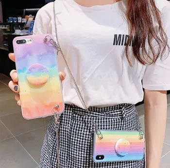 

rainbow gradient Transparen Crossbody phone case for iphone 11Pro max Case for iphone XS MAX case X XR 6 S 7 8 plus strap cover