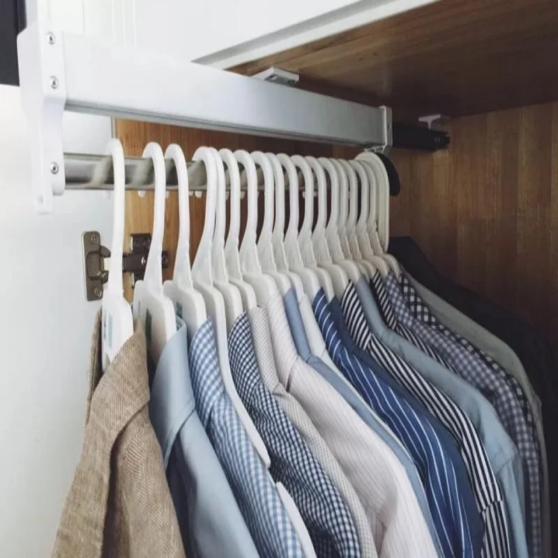 Hot Pull-Out Closet Valet Rod Adjustable Wardrobe Clothing Rail Top Mount Wardrobe Hanger Rack Bar Ball Bearing Slide Heavy Duty