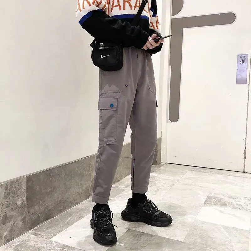 

2018 Autumn & Winter MEN'S Casual Pants Korean-style Trend Loose Thick Solid Color Athletic Pants Youth Skinny Bib Overall