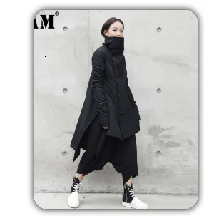 [EAM] High Elastic Waist Black  Buckle Split Joint IrregularHalf-body Skirt Women Fashion Tide New Spring Autumn 2020 1DA108