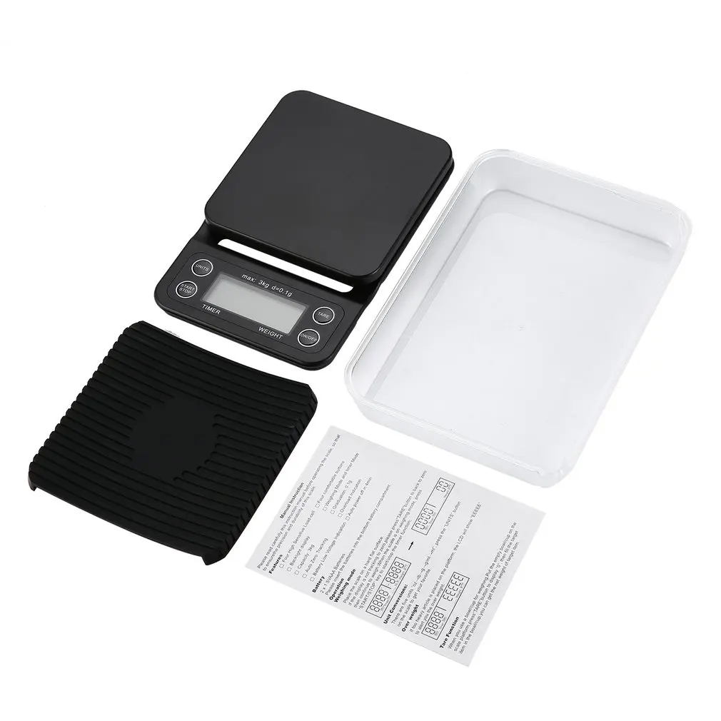 

Digital Electronic Coffee Scale 3kg/0.1g Electronic Platform Scale with Timer Function Tare Function for Cooking Coffee Making