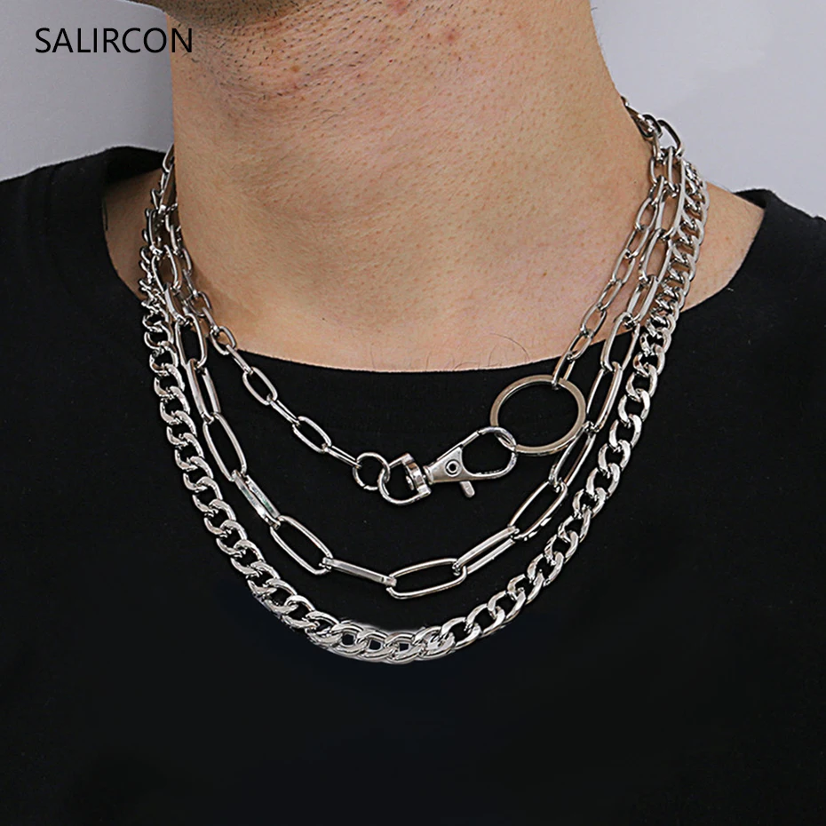 

Salircon Punk Multi Layer Big Chain Choker Necklace For Women Link Chain Silver Color Chunky Necklace Statement Jewelry Collares