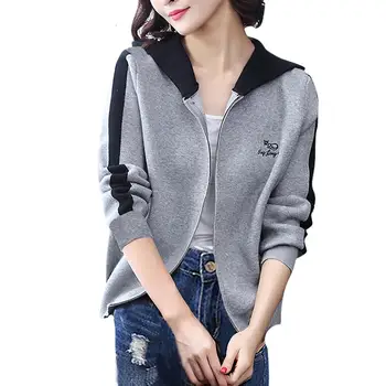 

2019 Women Cardigans Coat Casual Letter Printing Hooded Long Sleeve Sport Jacket Outwear Coat Autumn Winter Ladies Blouse Coat
