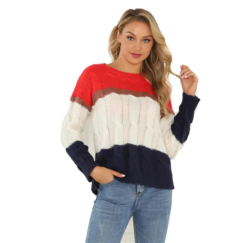 

CHRLEISURE Charm splice colour Sweater woman Thicken temperament Candy colors feminine sweaters Loose Winter Sweater
