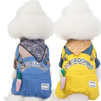 

Autumn and Winter Dog Jumpsuits Rompers Pet Little Dog Clothes Clothing Print Denim Four-leg Pants Pet Pants Radish Rompers