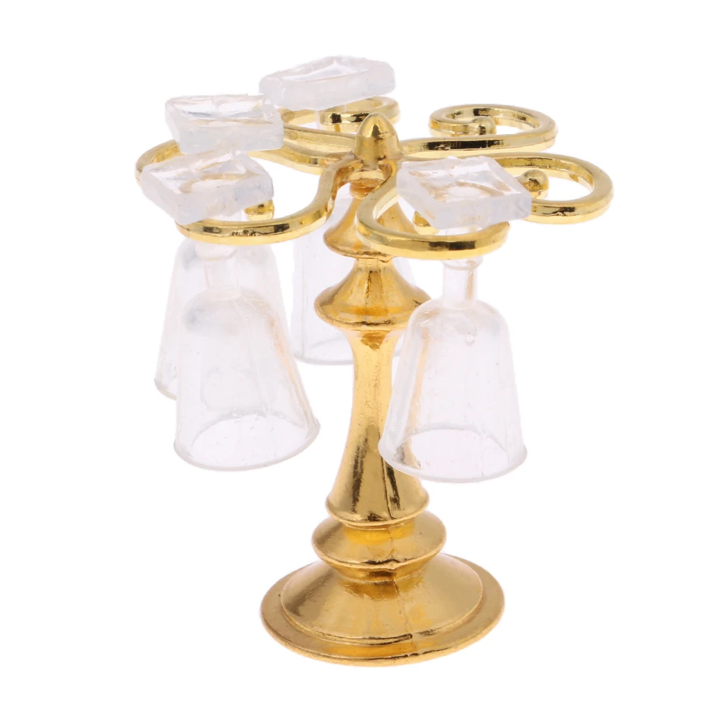 Modern Bar Pub Accessory Wine Cup Rack Holder Goblet Kits For 1:12 Scale Dollhouse Dining Room Ornament Golden