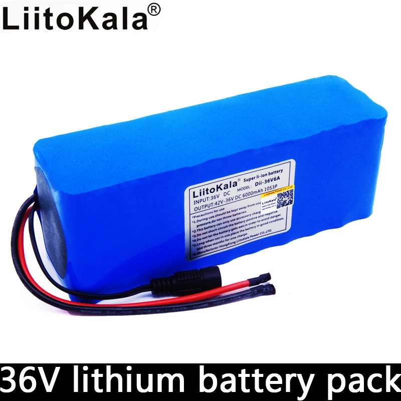 

LiitoKala new 36v 6ah electric bicycle bms lithium ion battery 18650 42V 6000mAh 10S3P large capacity battery pack
