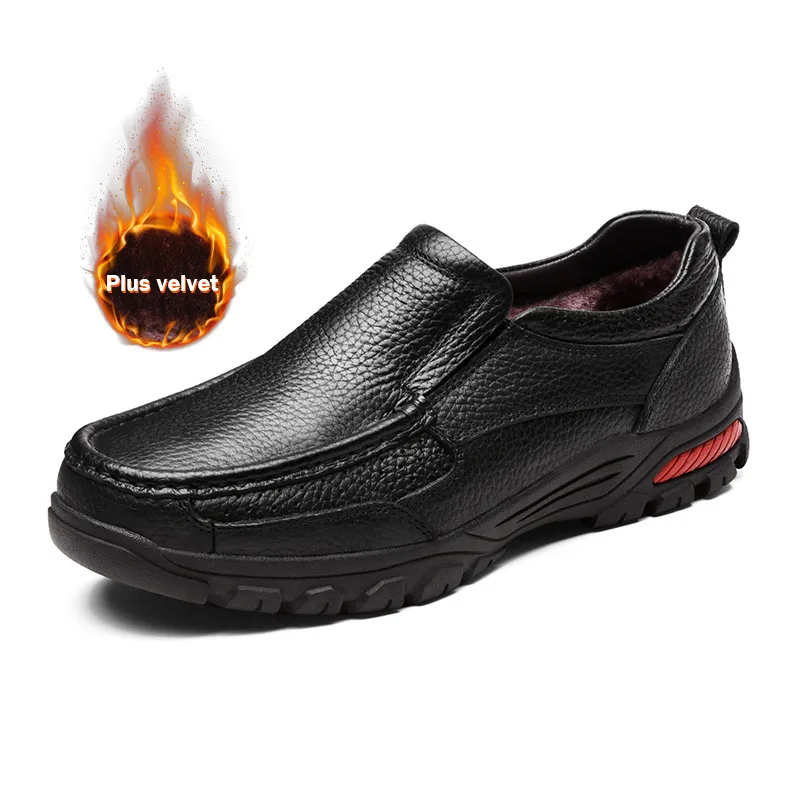 Обувь из натуральной кожи мужские лоферы без шнуровки с мехом; повседневная мужская обувь модная теплая обувь; zapatillas Hombre; большие размеры 38-48 - Цвет: Black Fur