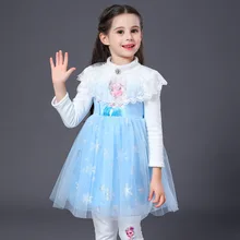 Утепленное флисовое теплое зимнее платье для девочек с высоким воротником и длинными рукавами; сезон осень-весна; платье принцессы Эльзы; вечерние костюмы в подарок для малышей; B441