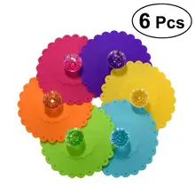 6 Pcs 10.5CM Transparent Diamond With Flower Pattern Cup Lids Dust-Proof Silicone Mug Cover Bright Color Drink Cup Lids