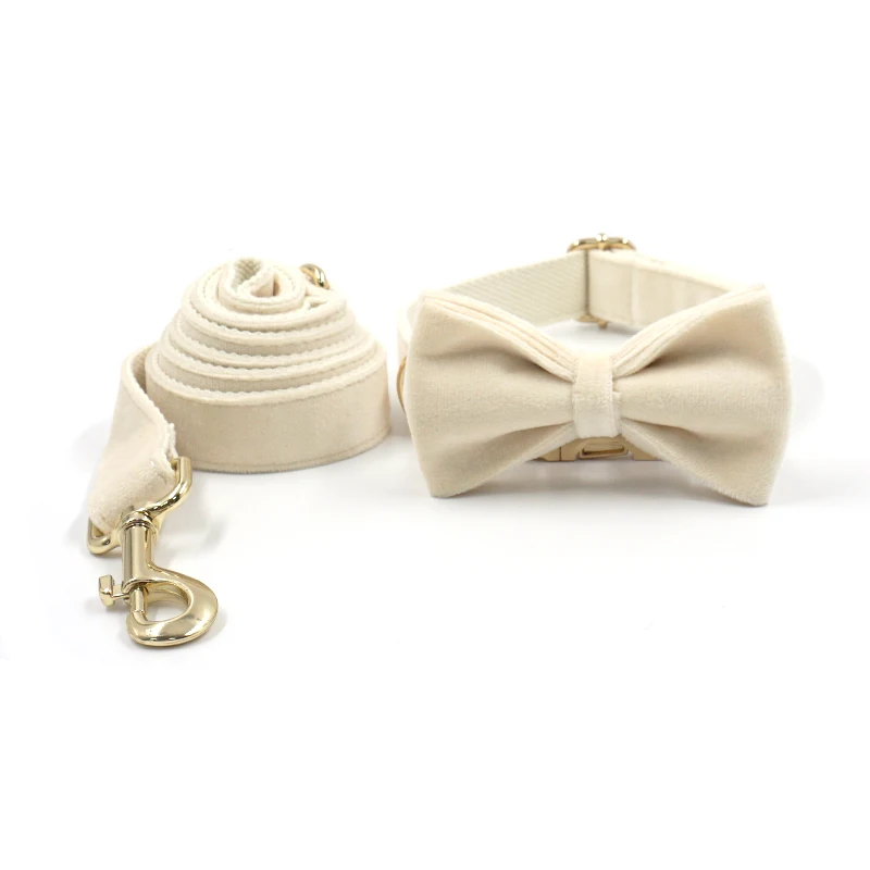 Cream Velvet Pet Collar pet harness leash set pet harness set for Small Medium Large Dogs Thicken Soft Padded Dog Harness Personalized Gold Buckles Luxury Harness Set