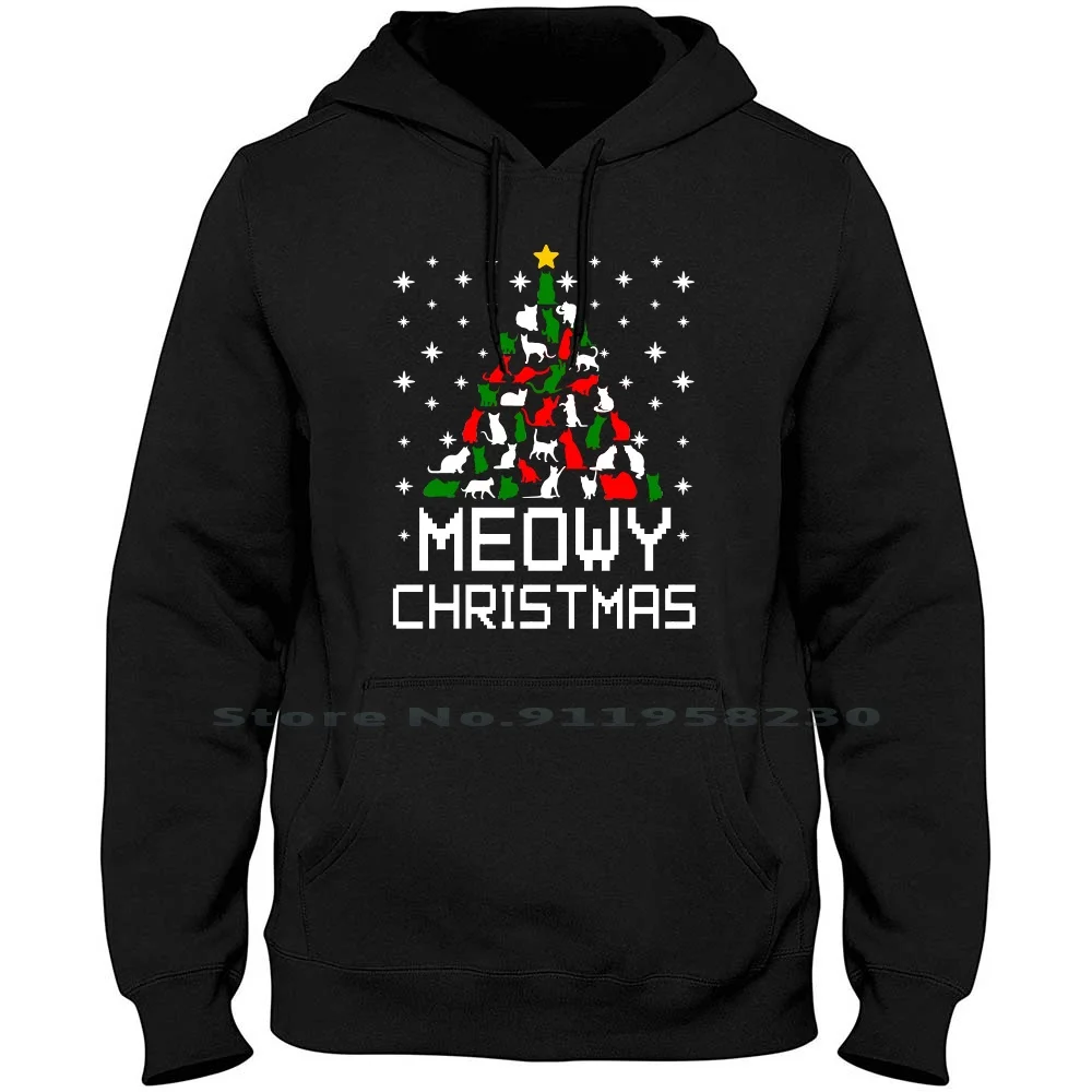 Meowy Christmas Cat Tree Brutto Felpa Con Cappuccio Maglione Big Size Cotton Crazy Cat Lady Lady Sleigh Merry Eater Brutto Albero Meow St Me