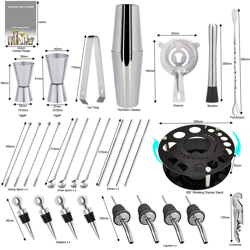 aço inoxidável, Kit Bartender, Bar Tool for