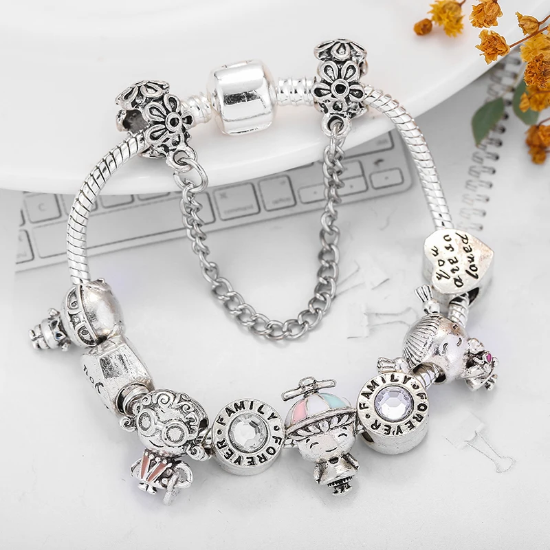 Семья навсегда браслет шарма для женщин ювелирные изделия мальчик и девочка& Grandfa& бусина с надписью «grandma» тонкие браслеты Семейные ювелирные изделия серии