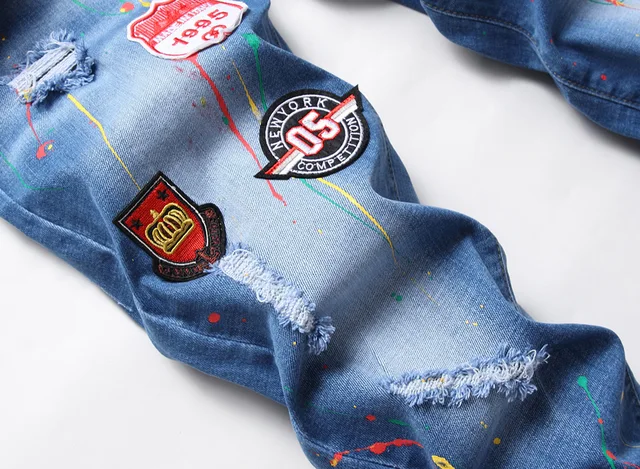 Distressed Badge Colourful Jeans 23