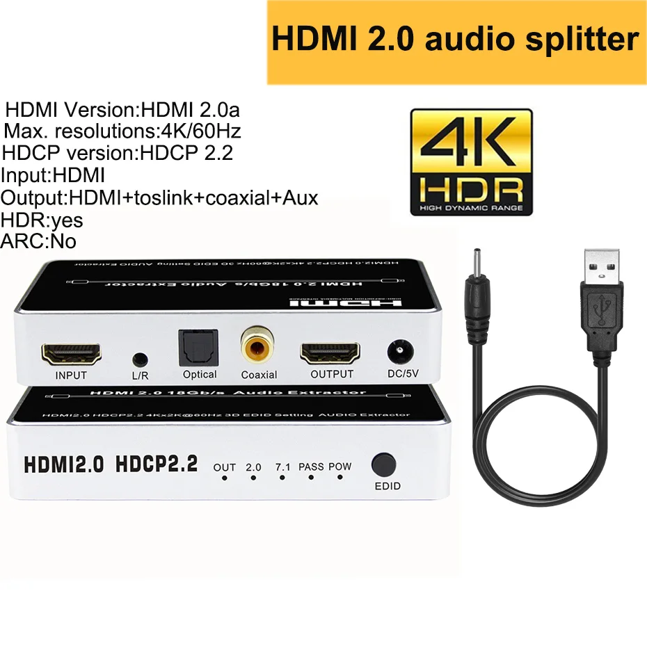 4K HDMI 1,4 аудио экстрактор 5,1 ARC 4K 60HHDMI аудио экстрактор сплиттер HDMI к аудио экстрактор оптический TOSLINK