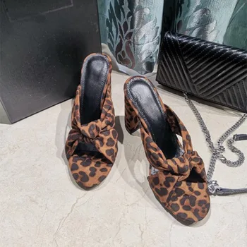 

Shoes Summer Women Sandals Fashion Leopard Slippers Super High Hoof Heels Open-toe Ladies Slippers Luxury Brand Women's Shoes
