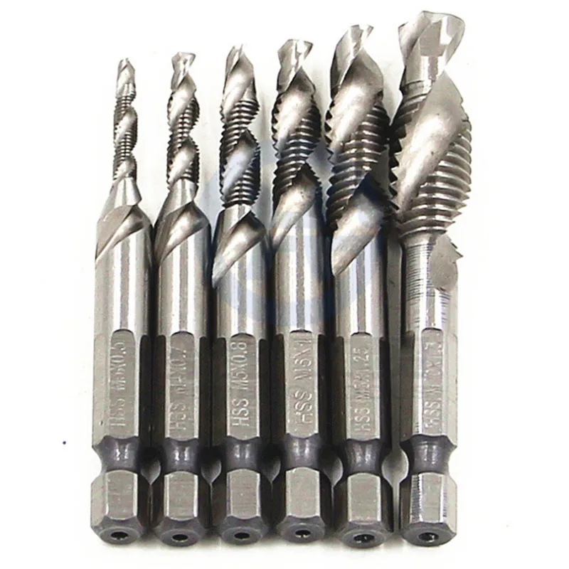 

6Pcs/Set M3-M10 Multifunctional Screw Tap Set High-speed Steel Hex Handle Tapping Drilling Machine Accessories Outdoor Tools