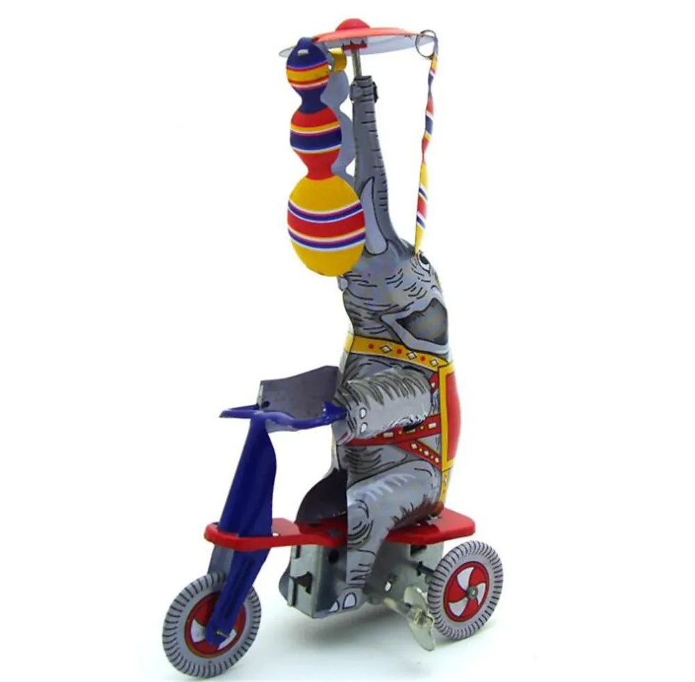 Vintage Retro Elephant on Tricycle Tin toy Classic Clockwork Wind Up Elephant Collection Tin Toy For Adult Kids Collectible Gift