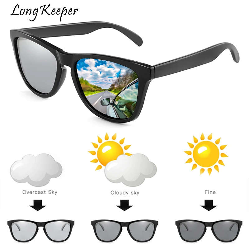 LongKeeper Classic Photochromic Sun Glassses Men Rectangle Polarized Goggle Women Chameleon Pilot Square Sunglasses UV400 Gafas