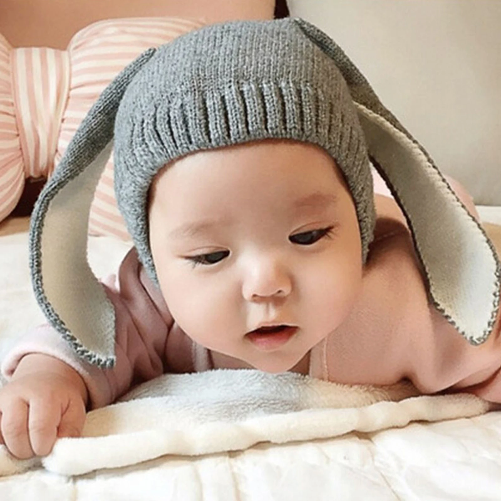 Детская шапка осень зима малыш вязаные шапки для детей девочки кролик длинное