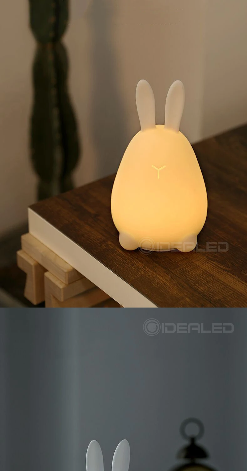 Lâmpada de Carregamento Móvel de Poupança Ambiente para o Quarto do Bebê Coelho Bonito Noite Colorido Tocando Silicone Lâmpada Portátil Energia Luz Led 5 colorido tocando silicone lâmpada portátil móvel de