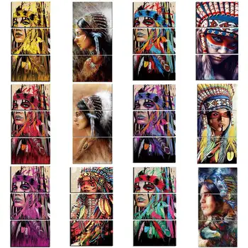 

Modern Wall Pictures Abstract HD printed 3 piece Canvas Art Indian Colored Feathers Painting Wall Art for living room