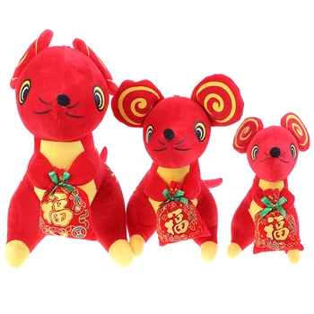 

New Year Chinese Traditional Red Mouse Stuffed Toy With Money Bag Bring Rich and Lucky Chinese Rat Mascot Celebrate Decor